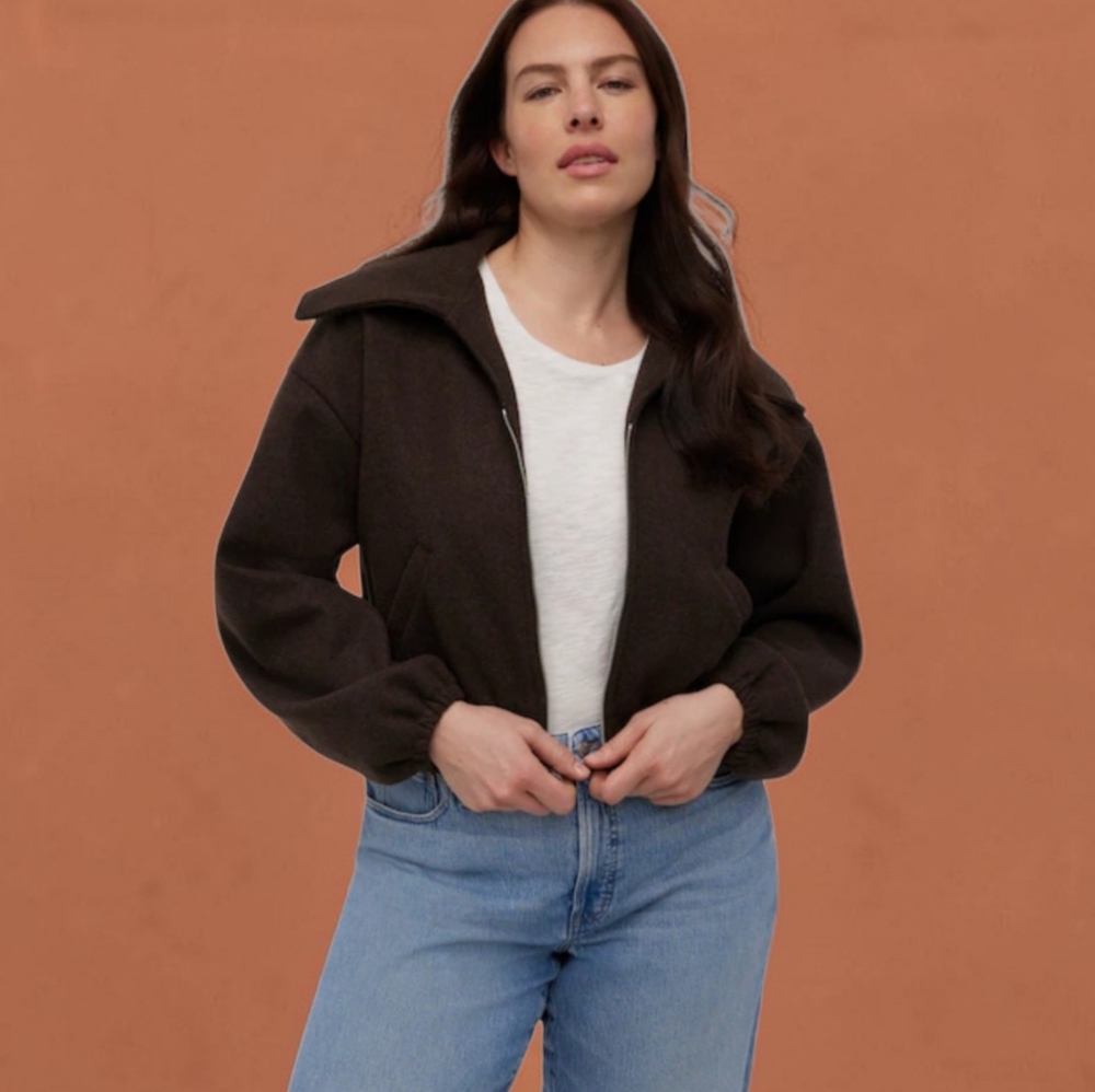 NWT MADEWELL Zip Front Shawl Collar Bomber Jacket In Warm Shale Large New